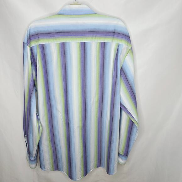 Alan Flusser Blue Striped Long Sleeve Button Front Men's Shirt Size XL Cotton - Picture 10 of 14